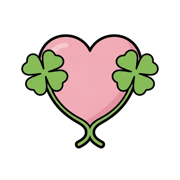 Pink heart and Four leaf clover