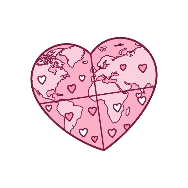 Pink heart and Globe showing Europe-Africa