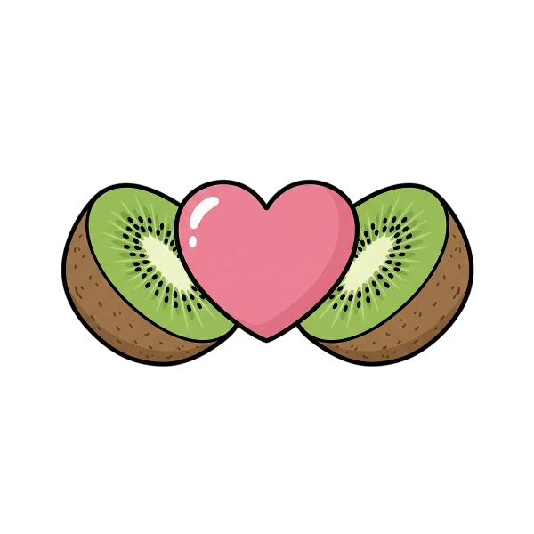 Pink heart and Kiwi fruit
