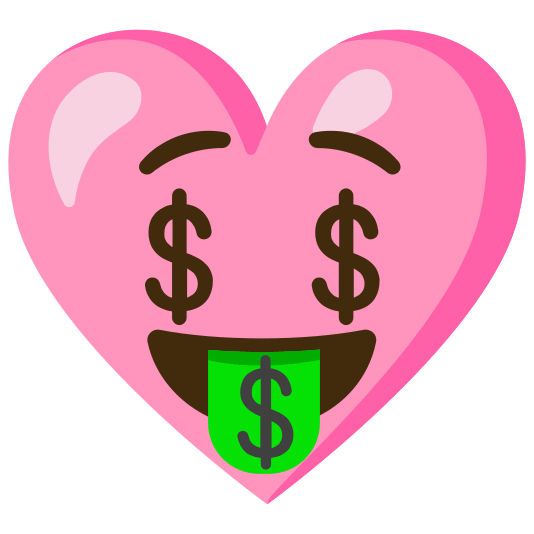 Pink heart and Money-mouth face