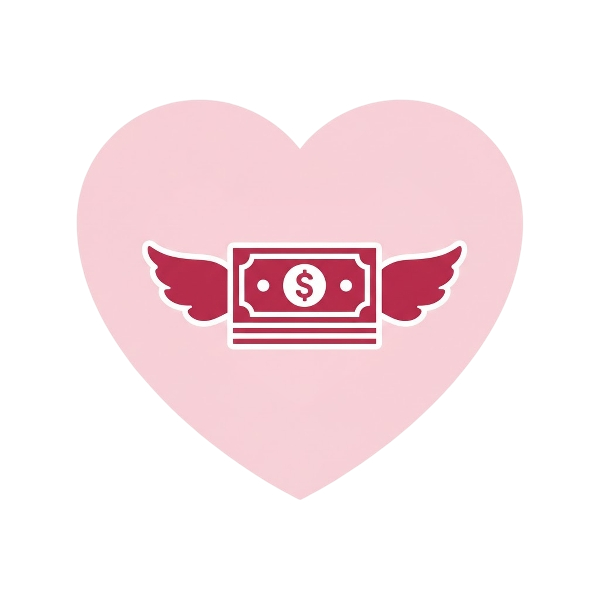 Pink heart and Money with wings