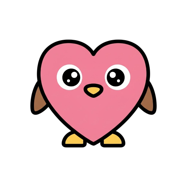Pink heart and Penguin