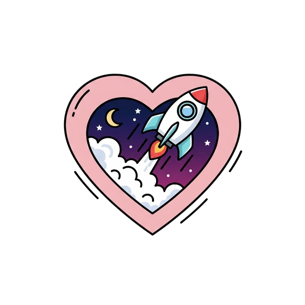 Pink heart and Rocket
