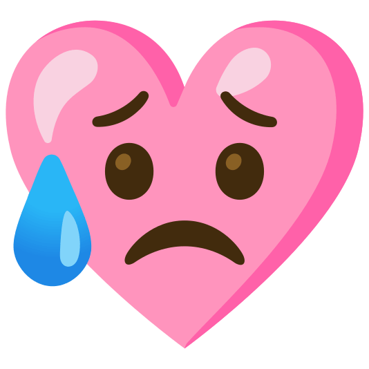 Pink heart and Sad but relieved face