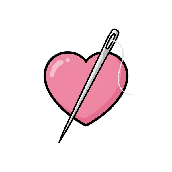 Pink heart and Sewing needle