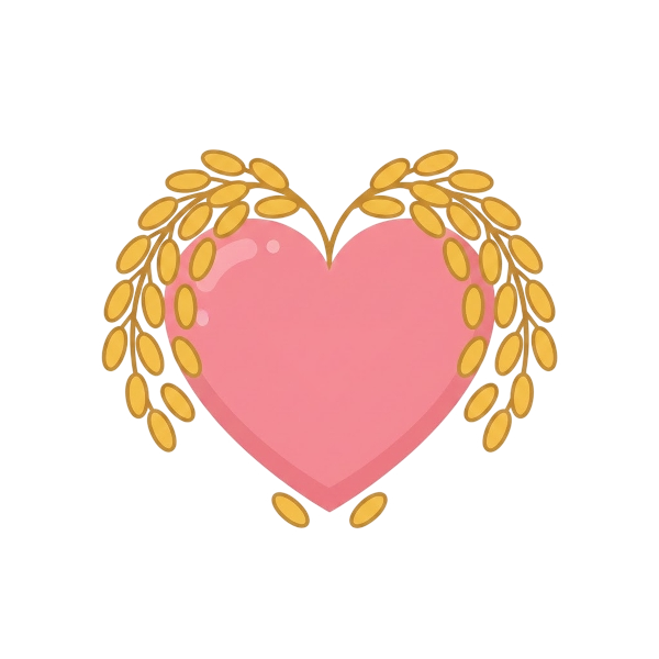 Pink heart and Sheaf of rice
