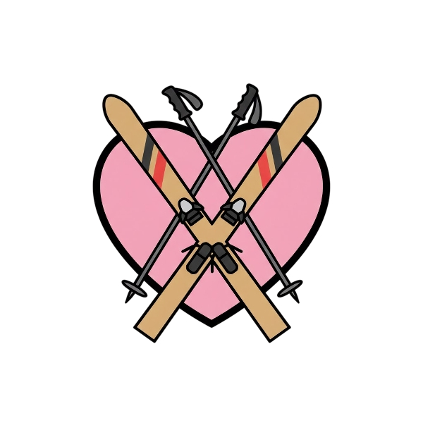 Pink heart and Skis