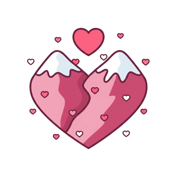 Pink heart and Snow-capped mountain