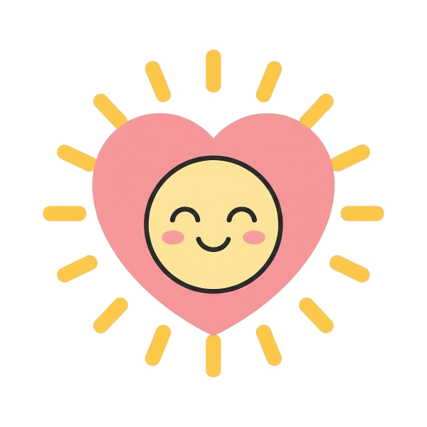 Pink heart and Sun with face