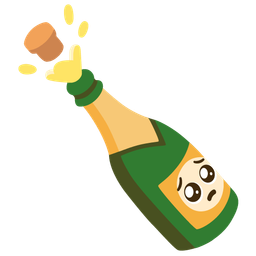 Pleading face and Bottle with popping cork