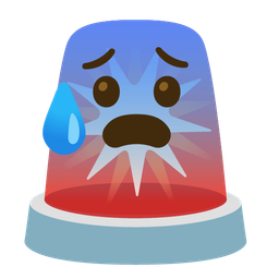 police car light and anxious face with sweat