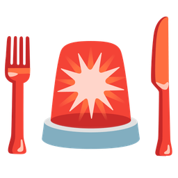 police car light and fork and knife with plate