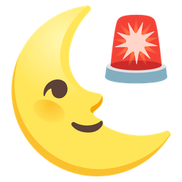 police car light and last quarter moon face