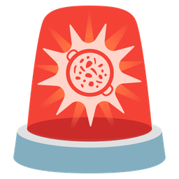 police car light and shallow pan of food