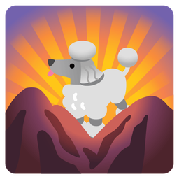 Poodle and Sunrise over mountains