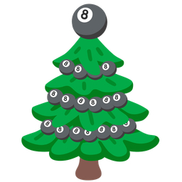 pool 8 ball and evergreen tree