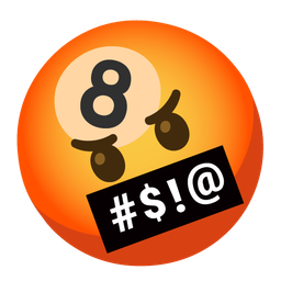 pool 8 ball and face with symbols on mouth