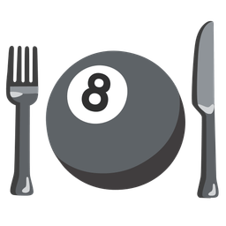 pool 8 ball and fork and knife with plate
