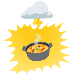 pot of food and cloud with lightning
