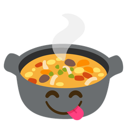 Pot of food and Face savoring food