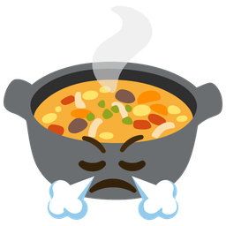 pot of food and face with steam from nose