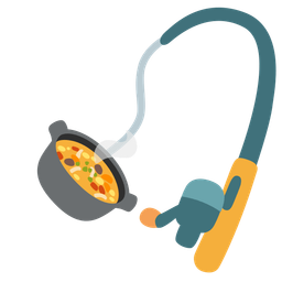 pot of food and fishing pole