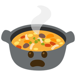 pot of food and frowning face with open mouth