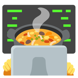 pot of food and laptop