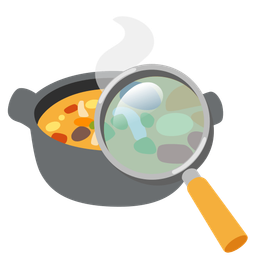 pot of food and magnifying glass tilted right