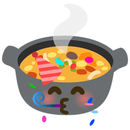 pot of food and partying face