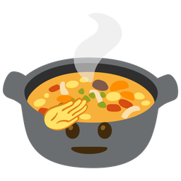 pot of food and saluting face