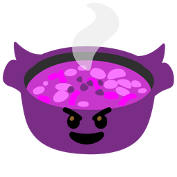 pot of food and smiling face with horns