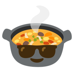 pot of food and smiling face with sunglasses