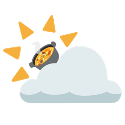 pot of food and sun behind cloud