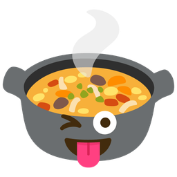 Pot of food and Winking face with tongue