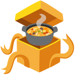 pot of food and wrapped gift