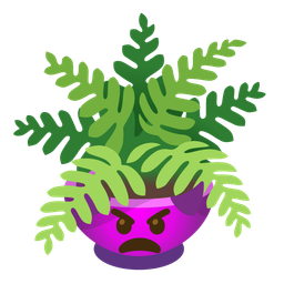 potted plant and angry face with horns