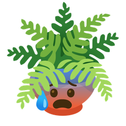 potted plant and anxious face with sweat