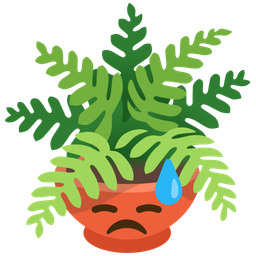 potted plant and downcast face with sweat