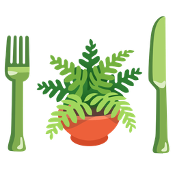 potted plant and fork and knife with plate