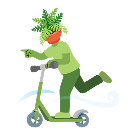 potted plant and kick scooter