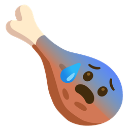 poultry leg and anxious face with sweat