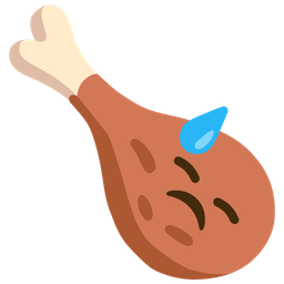 poultry leg and downcast face with sweat