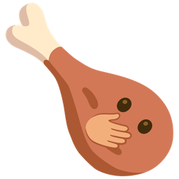 poultry leg and face with open eyes and hand over mouth