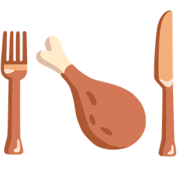 poultry leg and fork and knife with plate