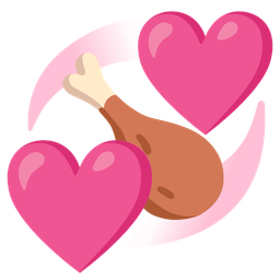 poultry leg and revolving hearts