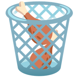 poultry leg and wastebasket