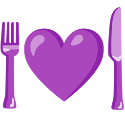 purple heart and fork and knife with plate