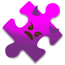 puzzle piece and angry face with horns