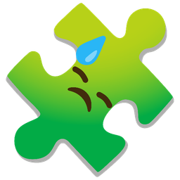 puzzle piece and downcast face with sweat
